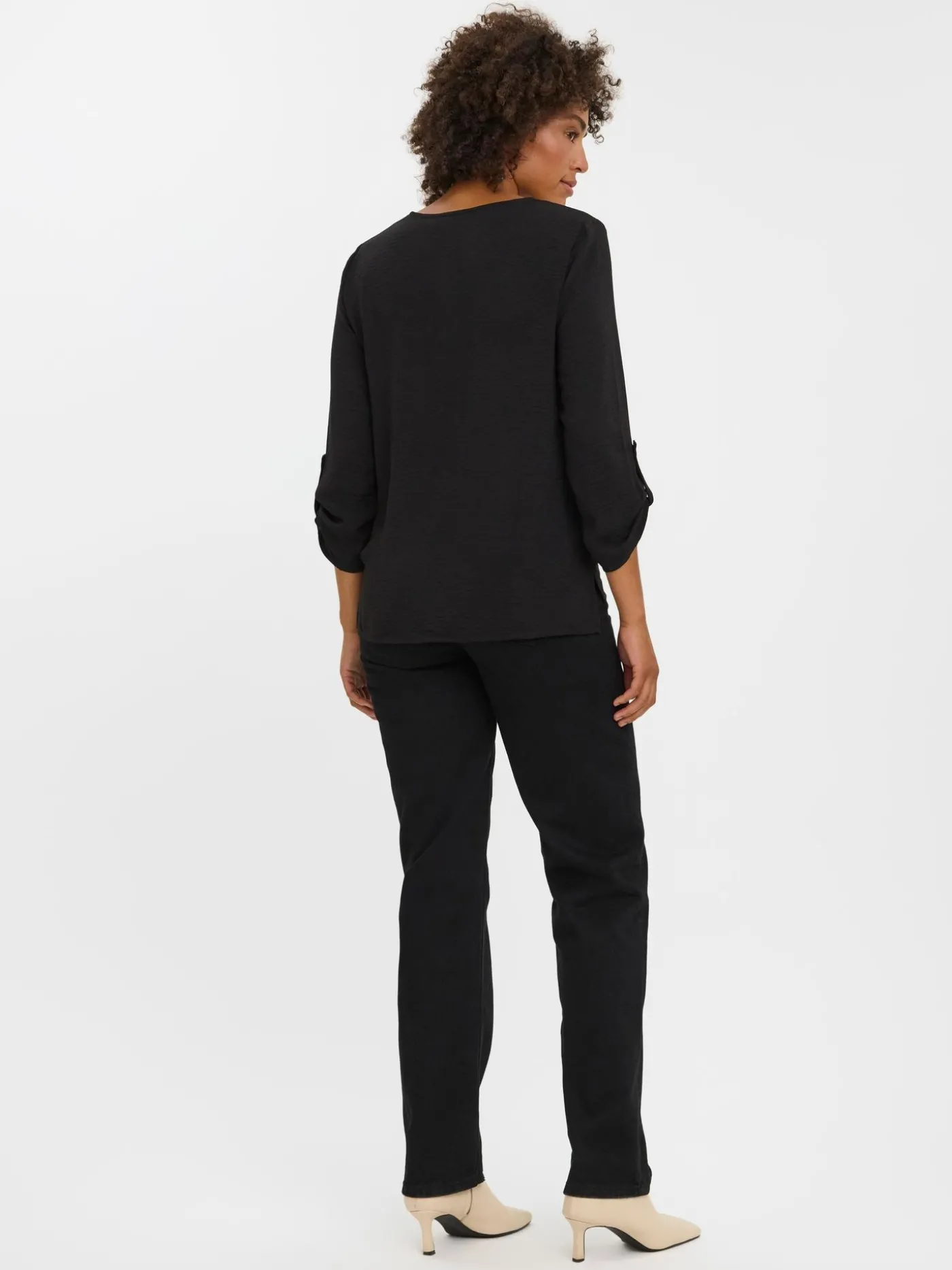 VMWILMA V-NECK FOLD-UP TOP NOOS - Black