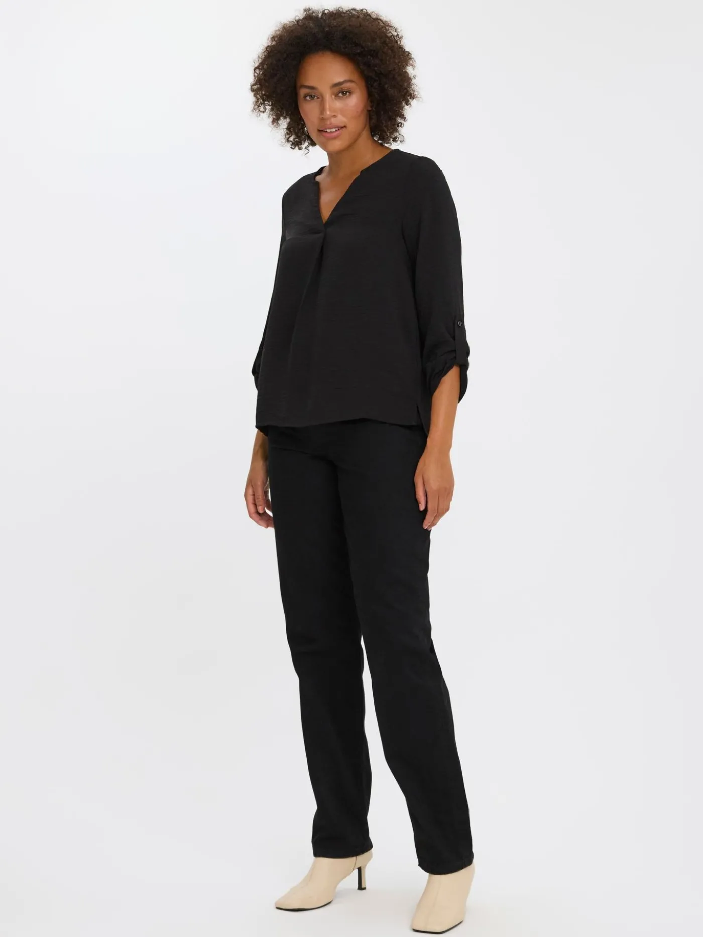 VMWILMA V-NECK FOLD-UP TOP NOOS - Black